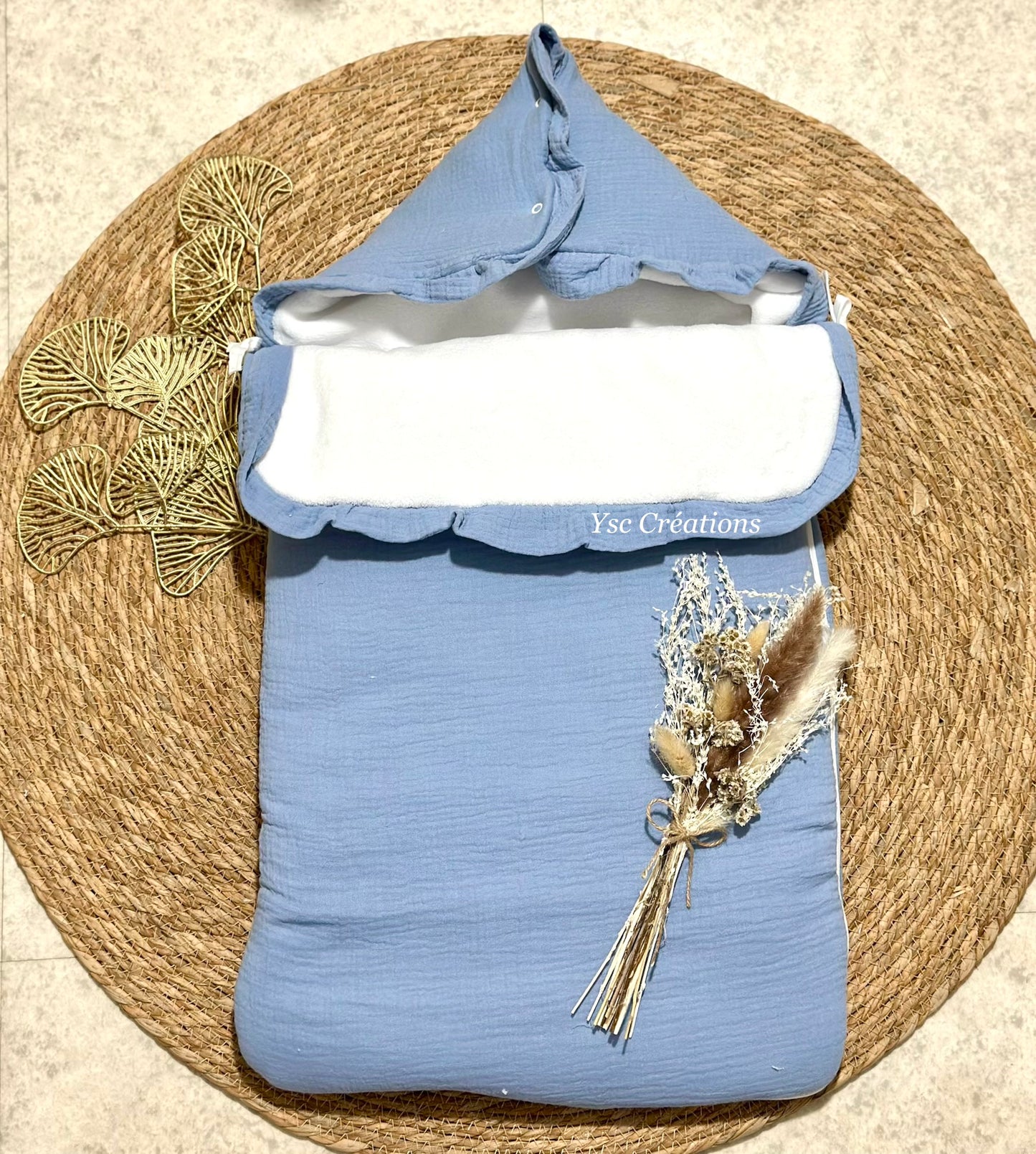 Nid d’ange bébé personnalisé – Gaze de coton & polaire