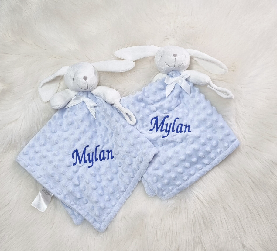 Doudou lapin bébé minky personnalisé – Broderie prénom douce et sécurisée
