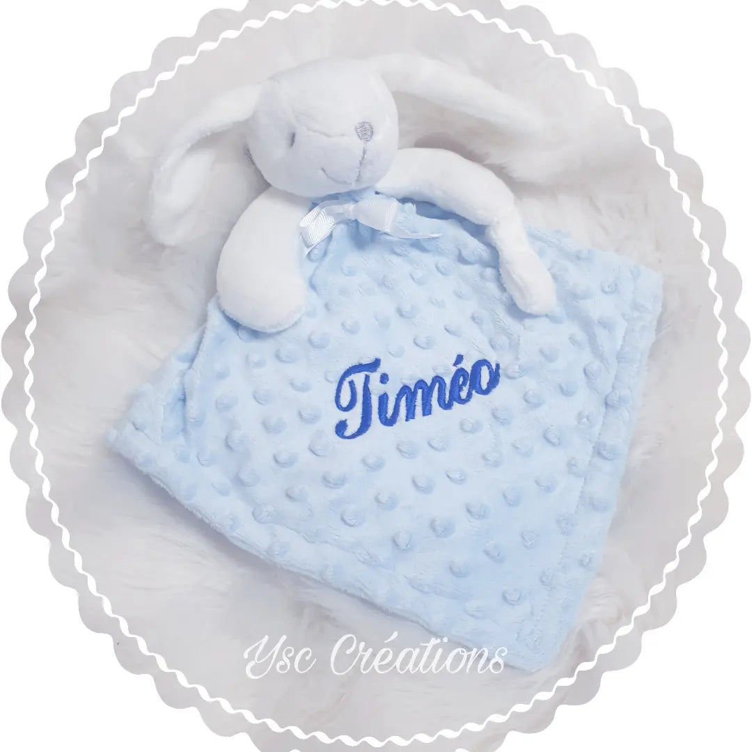 Doudou lapin bébé minky personnalisé – Broderie prénom douce et sécurisée