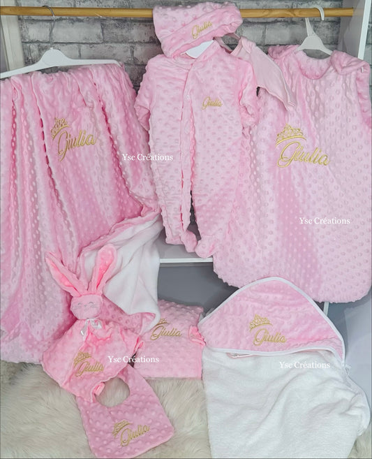 Coffret Premium bébé Minky – Cadeau naissance personnalisé Broderie