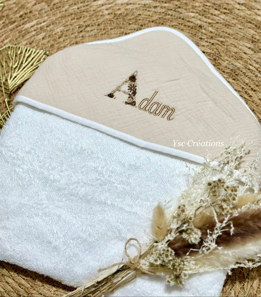 cape de bain bébé en gaze de coton personnalisée coloris beige