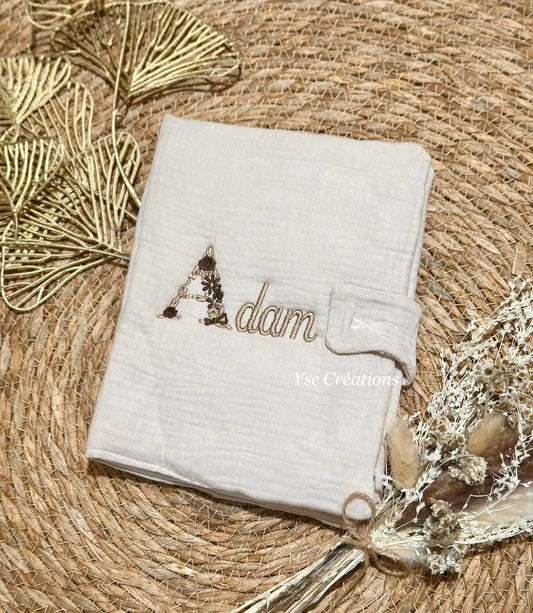 protège carnet de santé bébé personnalisé en gaze de coton